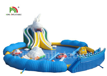 White Shark Theme Inflatable Water Parks With Round 25m Diamter Swimming Pool