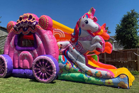 Princesa Carriage Bounce House do partido das crianças com o castelo inflável comercial do leão-de-chácara da corrediça para meninas