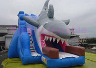 EN14960 corrediça seca inflável para crianças, corrediça inflável azul do tubarão do ponto dobro