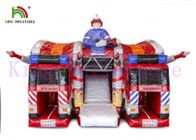 Castelo de salto inflável do PVC do Firetruck vermelho 0.55mm com corrediça para crianças