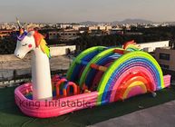 EN71 corrediça do PVC Unicorn Bouncer Inflatable Rainbow Dry de 0,55 milímetros