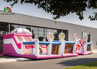 Parque de diversões inflável de Candyland do rosa comercial do PVC 10m de Plato com corrediça