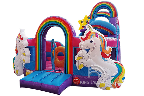 Casas infláveis do salto da água do arco-íris da princesa Pink Giant Jumping da corrediça de Unicorn Bouncy Castle With Water das crianças