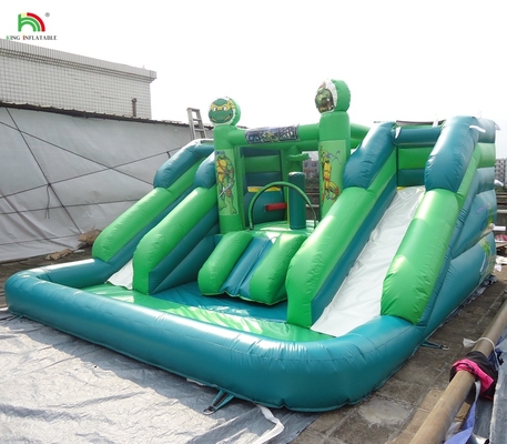 Deslizamento de água comercial inflável para crianças de rua dupla deslizamento de água casa de salto deslizamento de água inflável com piscina