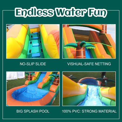 Slide comercial de água seca e úmida inflável Tropical Fiesta Breeze Kids Slide de água inflável com piscina