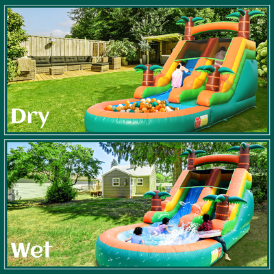 Slide comercial de água seca e úmida inflável Tropical Fiesta Breeze Kids Slide de água inflável com piscina