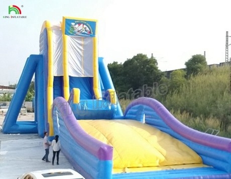 Slide aquático de qualidade comercial para adultos Slide aquático inflável grande e longo para parque de diversões