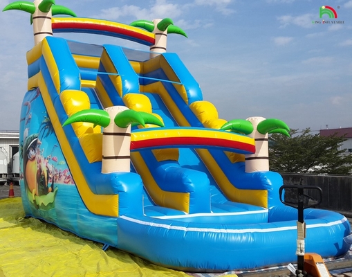Slide duplo de água inflável Slide de palmeira inflável Slide úmido e seco para crianças e adultos