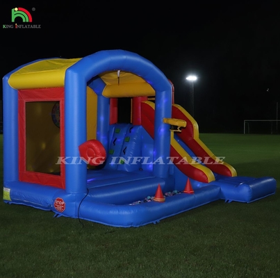 Castelo inflável para crianças com sopro, castelo de salto com escorrega, escalada, obstáculos, trampolim, piscina de bola