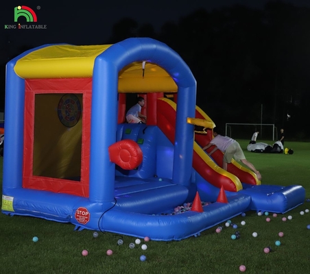 Castelo inflável para crianças com sopro, castelo de salto com escorrega, escalada, obstáculos, trampolim, piscina de bola