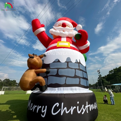 20ft 26ft 33ft inflável Papai Noel na chaminé com renas decoração de Natal ao ar livre explodir Papai Noel