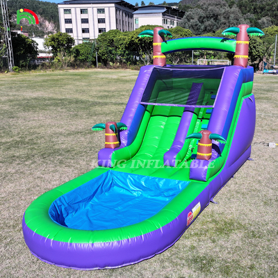 Slide de água inflável de PVC comercial para jardim de fora Slide de água para crianças com piscina de água maior e sopro de 1100W