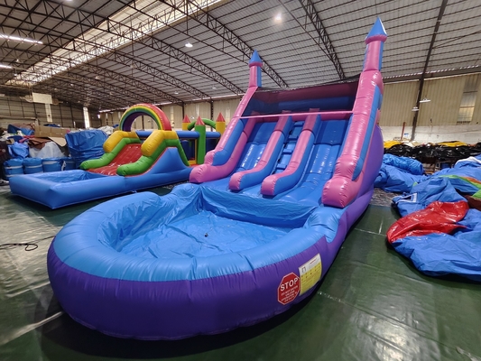 Slides de água infláveis de rua dupla com piscina Slides de água infláveis para crianças e adultos
