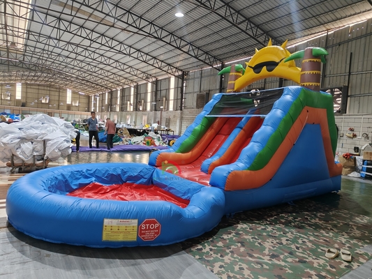 Adultos Crianças Deslizamento de Água Commercial Full PVC Dupla Faixa Deslizamento de Água Inflável Com Piscina de Água Splash hermética