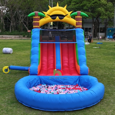 Combo de escorregador de água de PVC inflável de pista dupla com escada de obstáculos de piscina