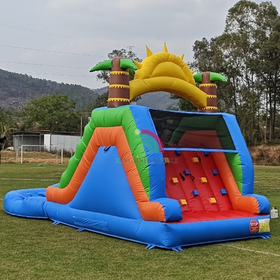 Combo de escorregador de água de PVC inflável de pista dupla com escada de obstáculos de piscina