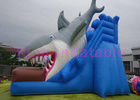 EN14960 corrediça seca inflável para crianças, corrediça inflável azul do tubarão do ponto dobro