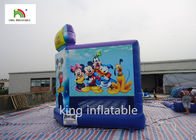 Castelo Bouncy inflável azul para as crianças que saltam a impressão dos desenhos animados