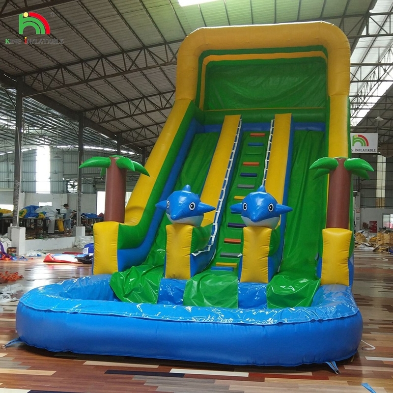 Slide duplo de água inflável Slide de palmeira inflável Slide úmido e seco para crianças e adultos