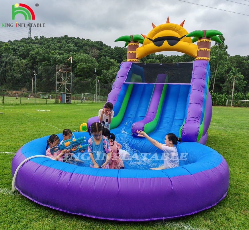 Combo de escorregador de água inflável de pista dupla com obstáculo de piscina para subir
