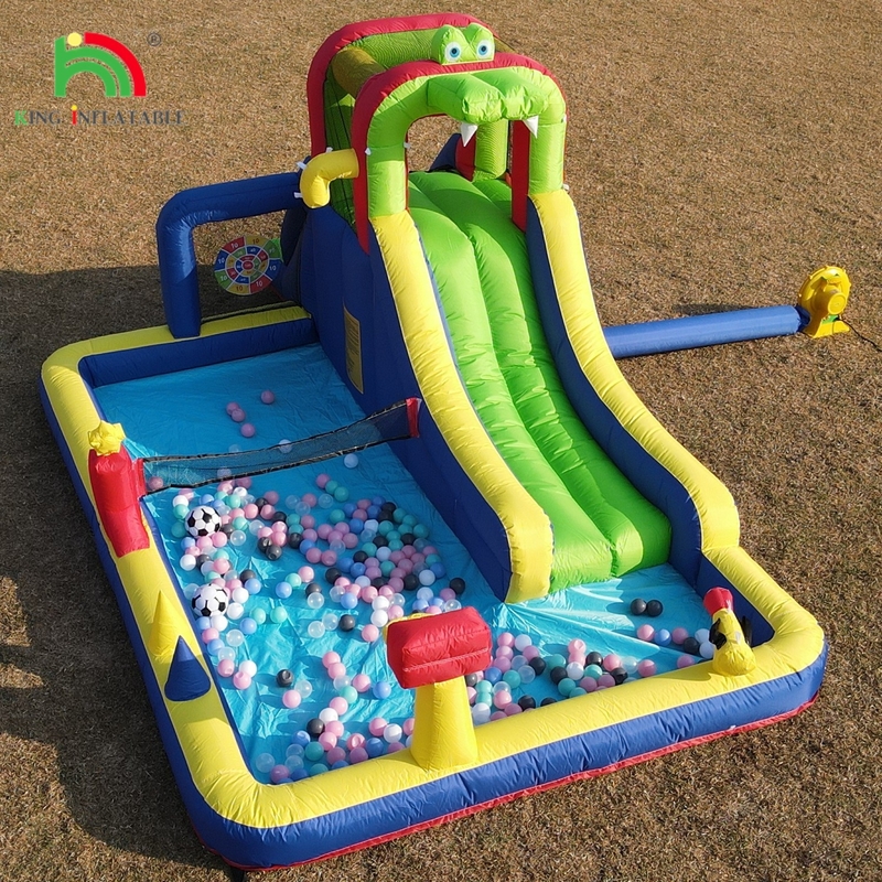 Kids Party Wet DryInflatable Bounce House Slide de água Combo Bouncer com maior Splash Pool Climb Blower Basket Dartboard