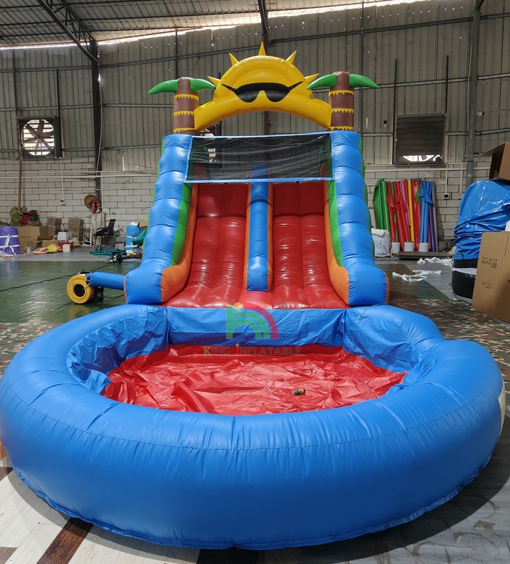 Adultos Crianças Deslizamento de Água Commercial Full PVC Dupla Faixa Deslizamento de Água Inflável Com Piscina de Água Splash hermética